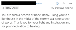 Benjy Sherer Coaching - Emotional Fitness and Anxiety Coach Testimonial Screenshot