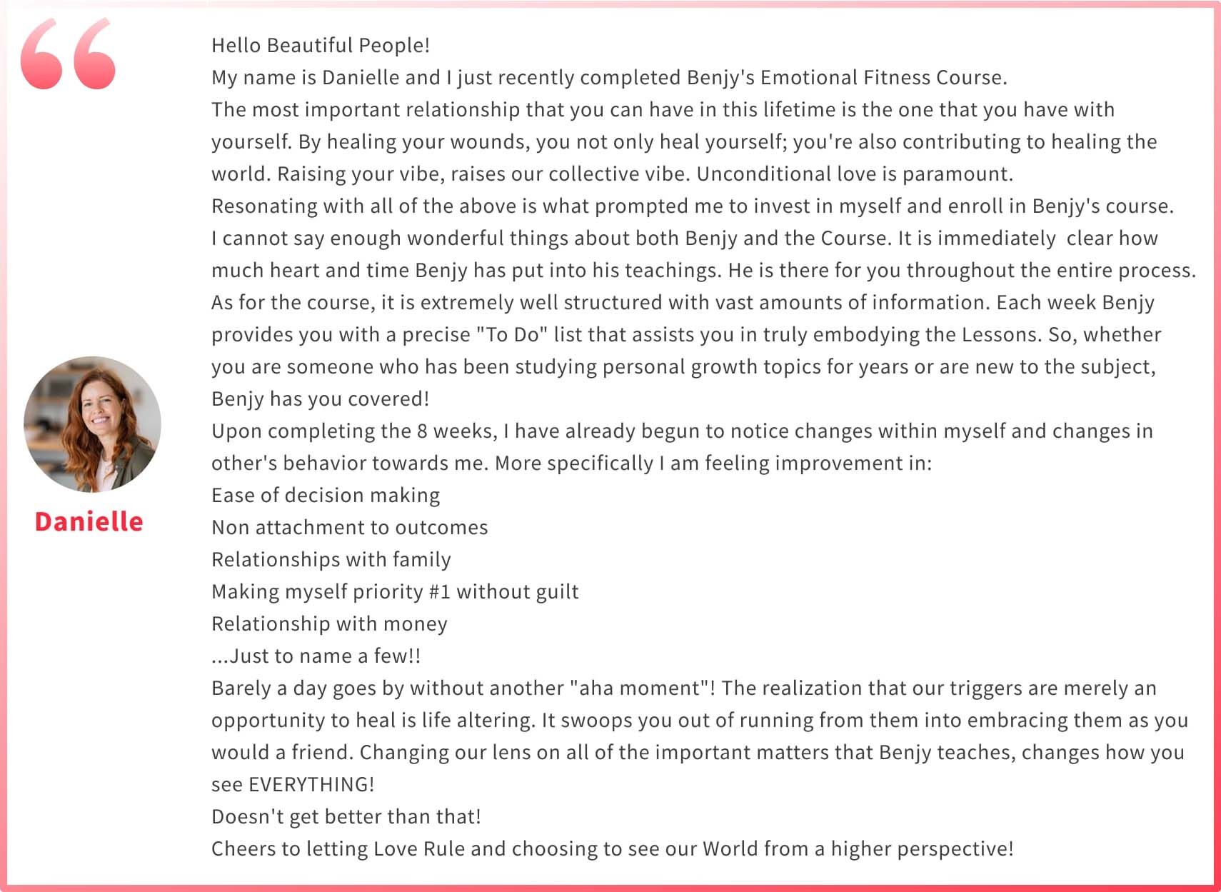 Danielle Benjy Sherer Coaching - Emotional Fitness and Anxiety Coach Testimonial Screenshot