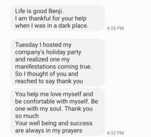 Benjy Sherer Coaching - Emotional Fitness and Anxiety Coach Testimonial Screenshot