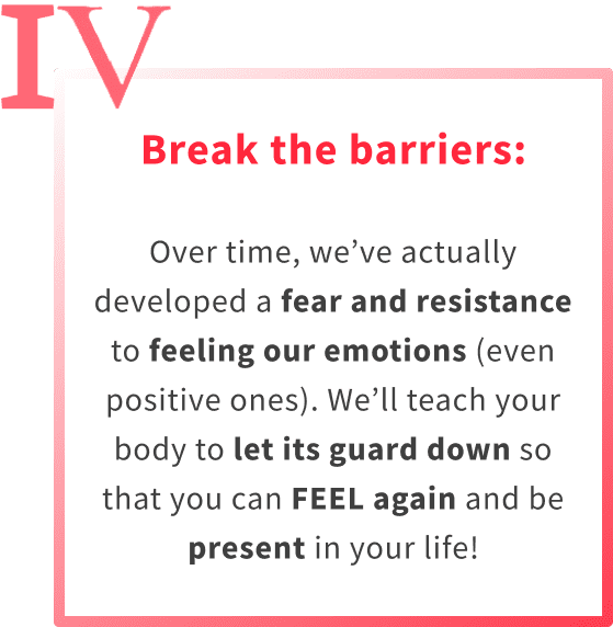 Step 4 of the anxiety treatment program is to break the barriers to our emotions, getting us to feel safe feeling them.