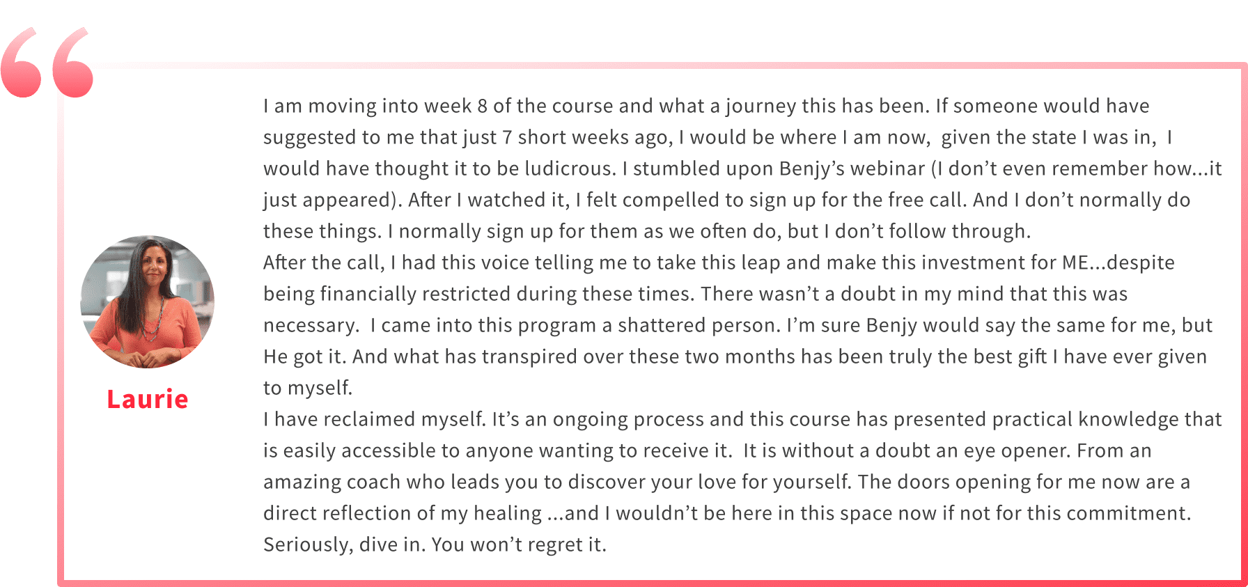 Client review highlighting how Benjy Sherer’s program provided tools for lasting anxiety relief.