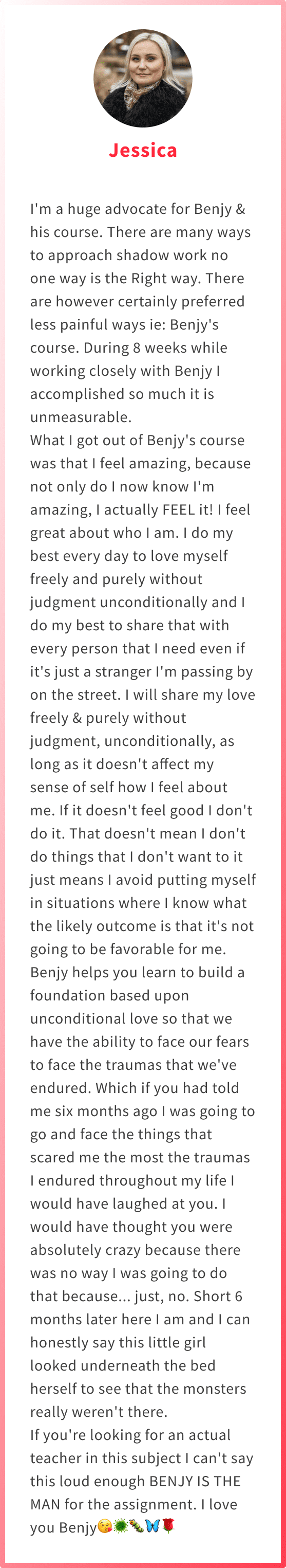 Client review sharing how Emotional Fitness Training helped reduce fear, stress, trauma & anxiety.