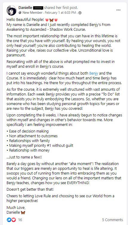 Client testimonial praising Benjy Sherer’s program for its guaranteed anxiety relief results.