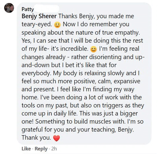 Client testimonial highlighting the positive impact of Benjy Sherer’s Emotional Fitness Training.