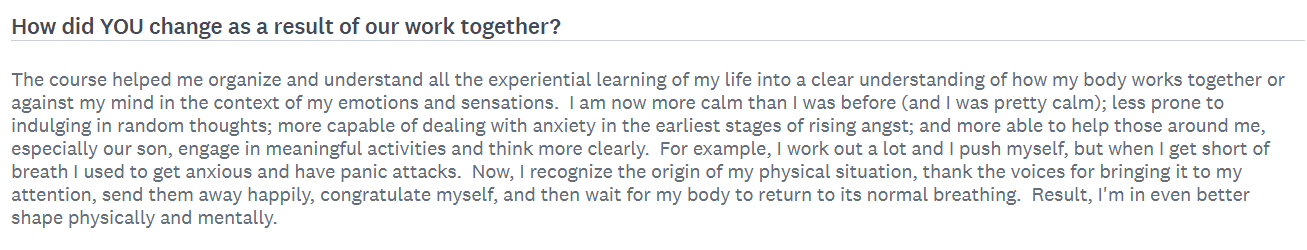 Client praising Benjy Sherer’s Emotional Fitness Training for effective anxiety management.