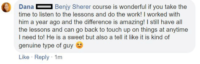 Client review describing the speedy success of Benjy Sherer’s Guaranteed Anxiety Relief Program.