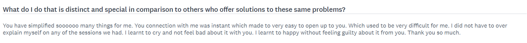 Testimonial from a client praising Benjy Sherer’s program for emotional resilience & mental health.