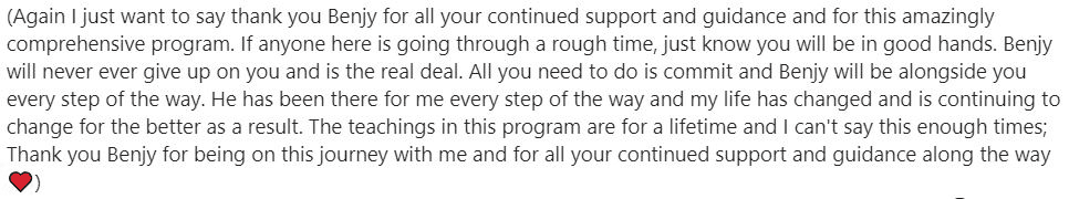 Satisfied client praising Benjy Sherer's Emotional Fitness Training for emotional well-being.