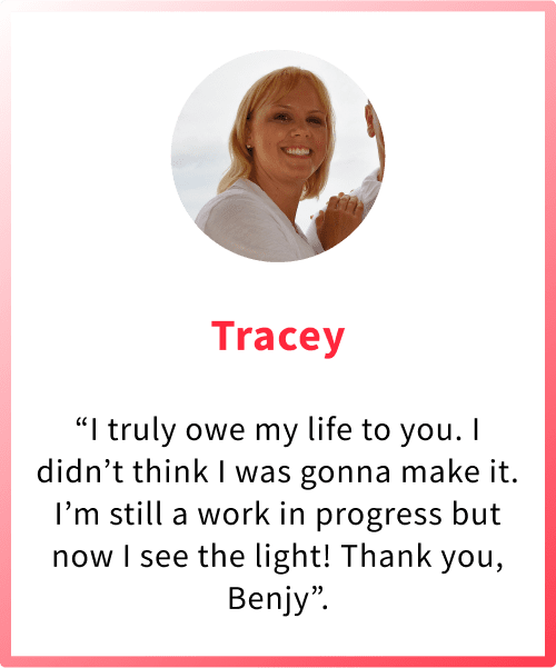 Testimonial from a woman describing how the program provided tools to manage anxiety effectively.