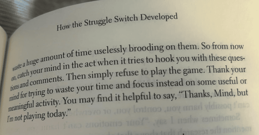 Excerpt from The Happiness Trap by Dr Russ Harris giving advice on how to handle cycling negative thoughts and troubling emotions.