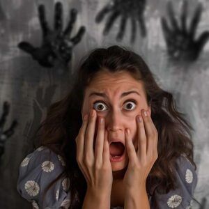 Woman having a panic attack: Thumbnail for mental health blog post on Symptoms for an Anxiety attack vs panic attack.